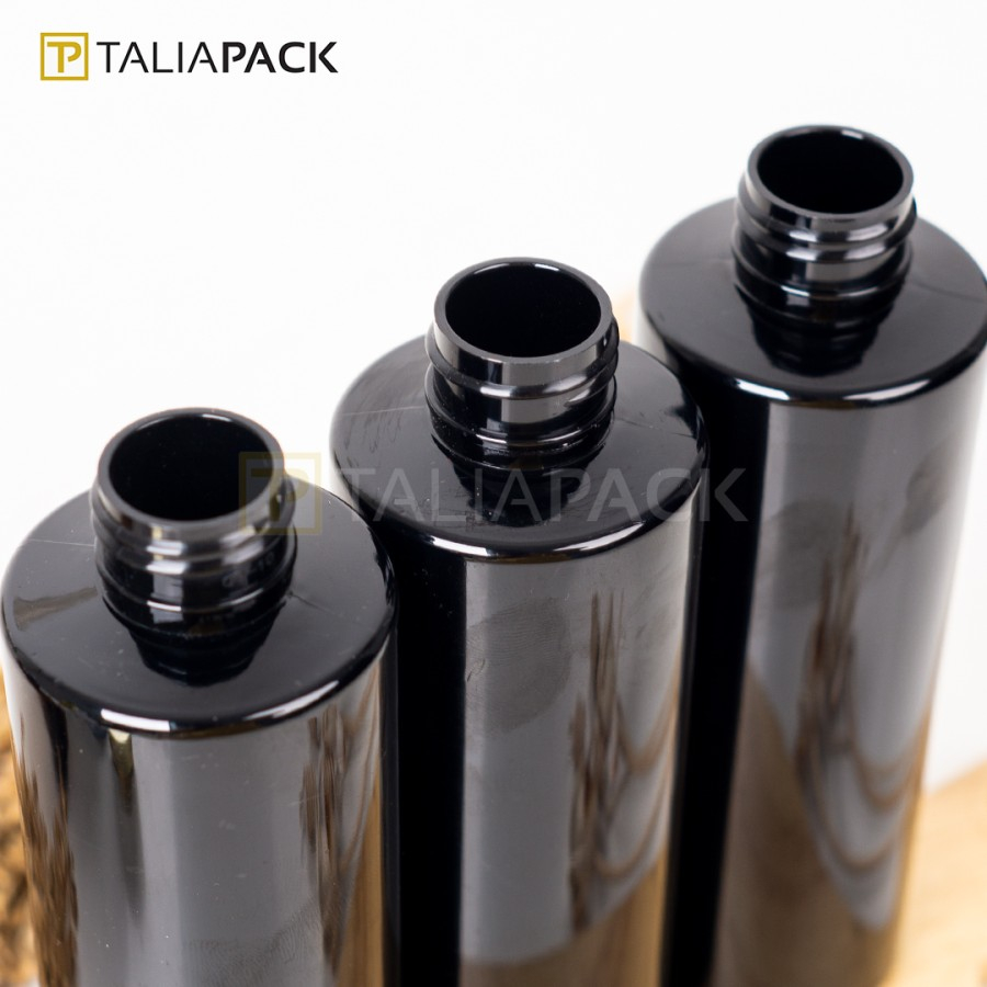 BOTOL PET HITAM RATA 250ML NECK 24MM