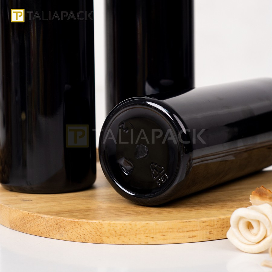 BOTOL PET HITAM RATA 250ML NECK 24MM