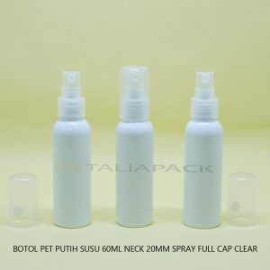 BOTOL PET PUTIH SUSU 60ML NECK 20MM SPRAY FULL CAP CLEAR