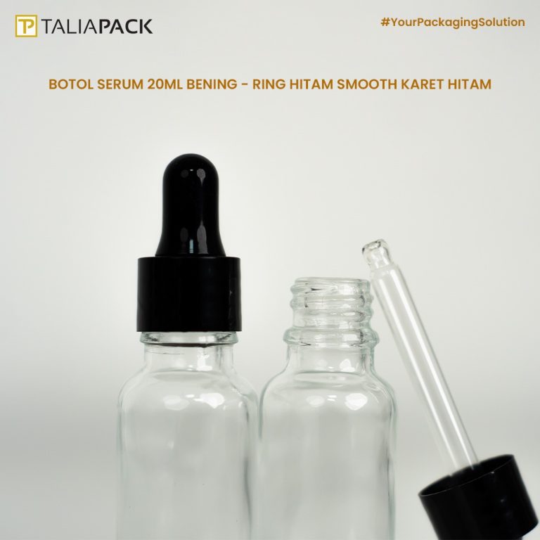 Botol Serum 20ml Bening- Ring Hitam Smooth karet Hitam 1