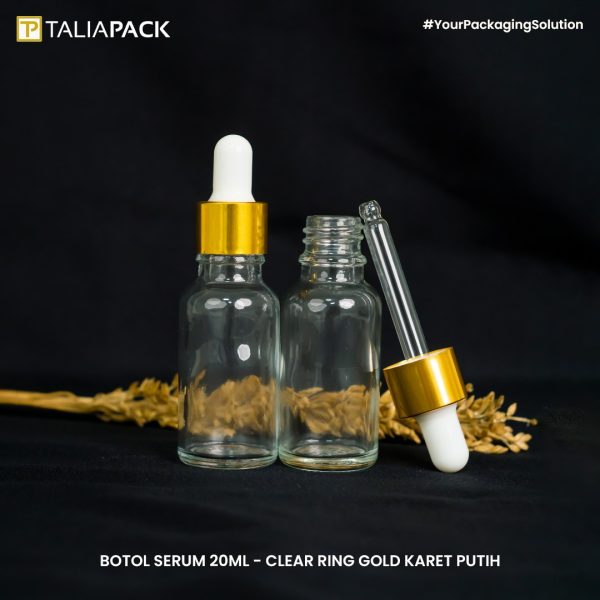 Botol Serum 20 ML - Clear Ring Gold karet Putih