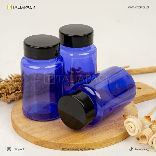 BOTOL OBAT BIRU 120ML - TUTUP HITAM