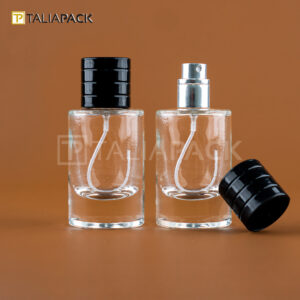 BOTOL PARFUM ROUND CLEAR 50ML (PRESS) SPRAY HITAM CAP